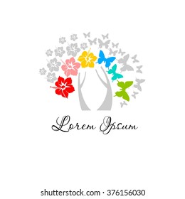 Butterfly, flowers logo template. Vector illustration