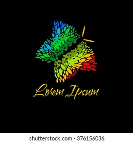Butterfly, flowers logo template. Vector illustration