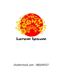Butterfly, flowers logo template. Vector illustration