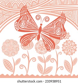 Butterfly and flowers nature pattern background vector illustration