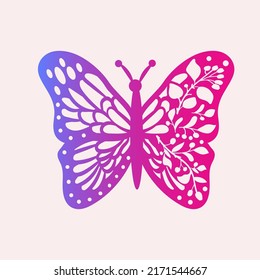 Butterfly with flowers on wings. Stencil. Cutting file