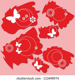 Butterfly and flowers ragged rectangle design 003