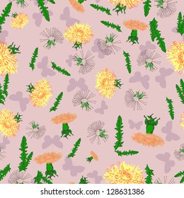 Butterfly with flowers - seamless pattern