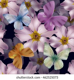 butterfly and flowers seamless pattern, vector illustration, clip-art
