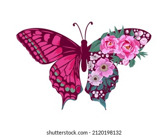 Mariposa de las flores. Impresión de camisetas. Ilustración del vector