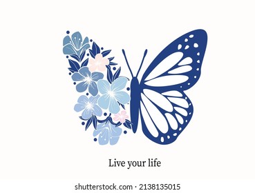 butterfly and flowers vector design hand drawn 