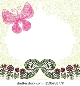 Butterfly and flowers. Vector illustration