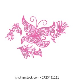 Butterfly and flowers. Vector illustration