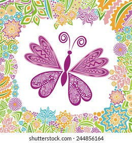 Butterfly and flowers vector illustration
