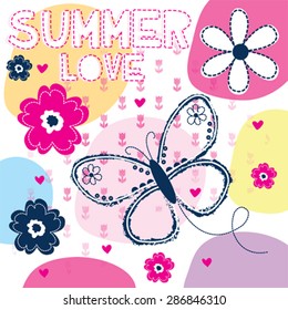 butterfly with flowers vector illustration