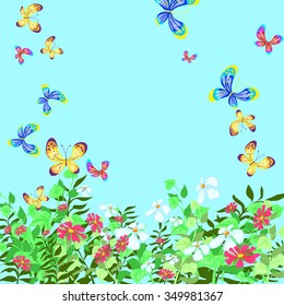 Butterfly and flowers Vector illustration.