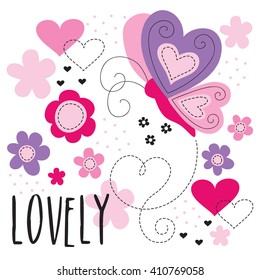 butterfly and flowers vector illustration