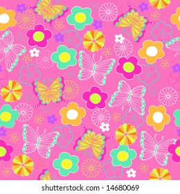 butterfly and flowers vector seamless repeat pattern