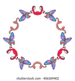 butterfly and flowers vintage vector illustration