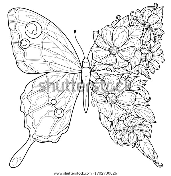 papillon et fleurs l antistress du livre de image vectorielle stock libre droits 1902900826 coloriage psiana