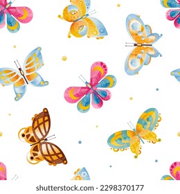 Butterfly as Fluttering Insect with Brightly Coloured Wings Vector Seamless Pattern