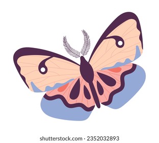 Butterfly Fluttering with Open Wings Closeup Vector Illustration