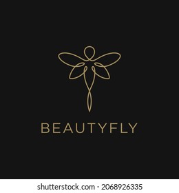 Butterfly Fly logo with line art mono line style design template