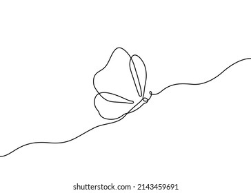 Butterfly fly, one single continuous line drawing. Simple abstract outline beautiful butterfly. Vector illustration