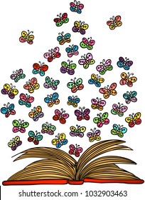 Butterfly flying around the book
