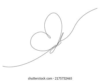 Butterfly Flying Continuous Line Art Drawing. One Line Butter Fly Insect. Vector Isolated On White.	