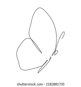 Butterfly Flying Continuous Line Art Drawing. One Line Butter Fly Insect. Vector Isolated On White.