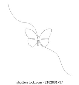 Butterfly Flying Continuous Line Art Drawing. One Line Butter Fly Insect. Vector Isolated On White.