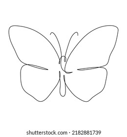 Butterfly Flying Continuous Line Art Drawing. One Line Butter Fly Insect. Vector Isolated On White.