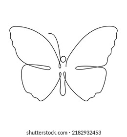 Butterfly Flying Continuous Line Art Drawing. One Line Butter Fly Insect. Vector Isolated On White.