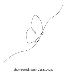 Butterfly Flying Continuous Line Art Drawing. One Line Butter Fly Insect. Vector Isolated On White.