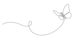 Butterfly Flying Continuous One Line Drawing. Beautiful Line Art Butterfly for Beauty Logo Design. Editable Stroke. Insect Flying Simple Doodle Vector Illustration. Not AI