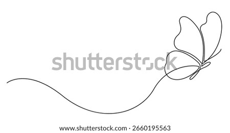 Butterfly Flying Continuous One Line Drawing. Beautiful Line Art Butterfly for Beauty Logo Design. Editable Stroke. Insect Flying Simple Doodle Vector Illustration. Not AI