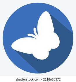 Butterfly Flying Icon in trendy long shadow style isolated on soft blue background