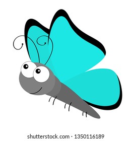 Butterfly flying insect icon. Baby kids collection. Colorful Blue Lepidoptera Morpho amathonte. Cute cartoon kawaii funny character. Smiling face. Flat design. White background. Isolated. Vector