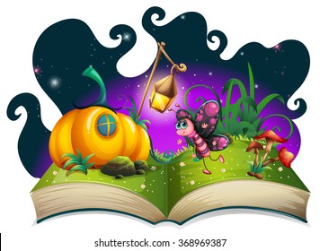 Butterfly flying in the magic garden illustration