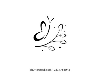 Butterfly flying on a branch logo design illustration