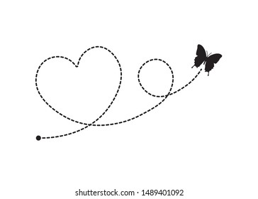 Butterfly Flying on a Heart Shaped Dotted Route