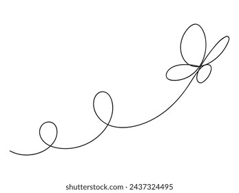 Butterfly flying in One continuous line drawing. Concept in simple linear style. Doodle vector illustration