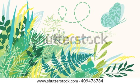 Butterfly flying out of grass