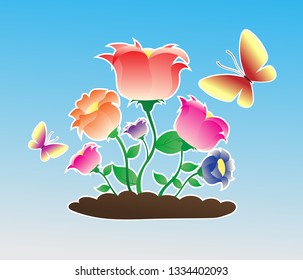 Butterfly flying rose 
