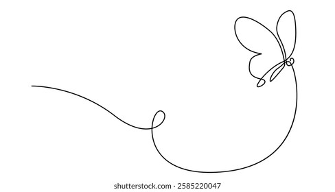 Butterfly Flying. Butterfly Simple Black One Line Silhouette on White Background. Concept for Minimalist Design. Vector Illustration