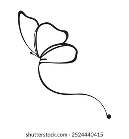 Butterfly Flying Vector Sketch Line Art Drawing. Linear Illustration Minimalist Style of Simple Butterfly. Good for Wall Art, Print, Poster. Abstract Minimal Trendy Modern Drawing