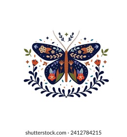 butterfly folk art decoration vector illustration