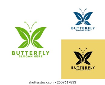 Butterfly Formed from Green Leaf, Butterfly logo design vector template