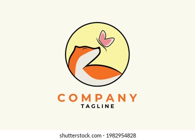 Butterfly Fox Logo. Powerful Combination Of Fox And Butterfly In Cute Cartoon Style.