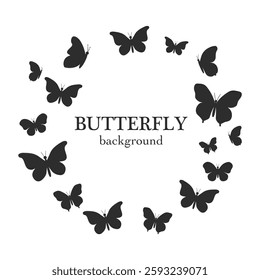 Butterfly frame. Butterflies in the shape of a circle. Flying black silhouettes of butterflies. Vector illustration