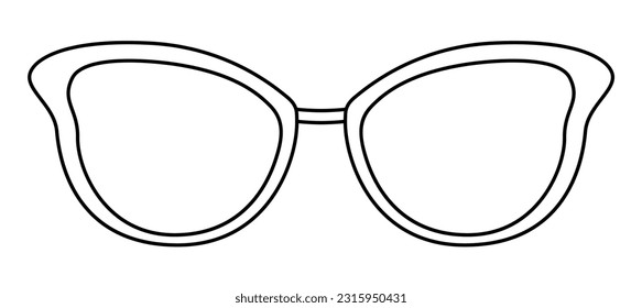 Butterfly frame glasses fashion accessory illustration. Sunglass front view for Men, women, unisex silhouette style, flat rim spectacles eyeglasses with lens sketch style outline isolated on white