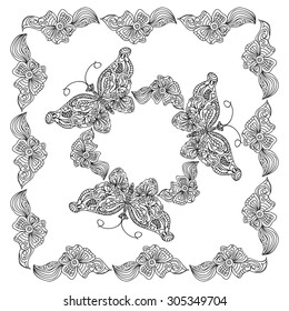 Butterfly  frame set coloring page

