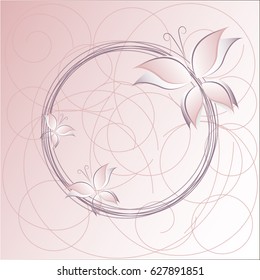 Butterfly frame. Vintage greeting card template for designer. Vector illustration.