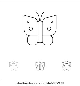 Butterfly, Freedom, Insect, Wings Bold and thin black line icon set. Vector Icon Template background